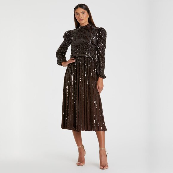 Mac Duggal Dresses & Skirts - NWT Mac Duggal Long Sleeve Sequin Tea Length Dress 18 Dark Chocolate #8056